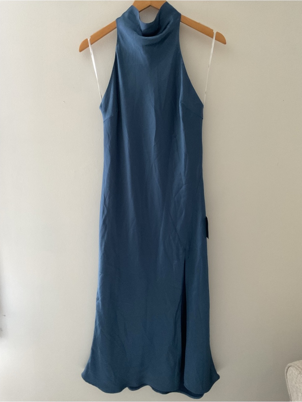 Lulus Exceptional Status Blue Halter Backless Slip Satin Tie-Neck Midi Dress NWT - Picture 5 of 15